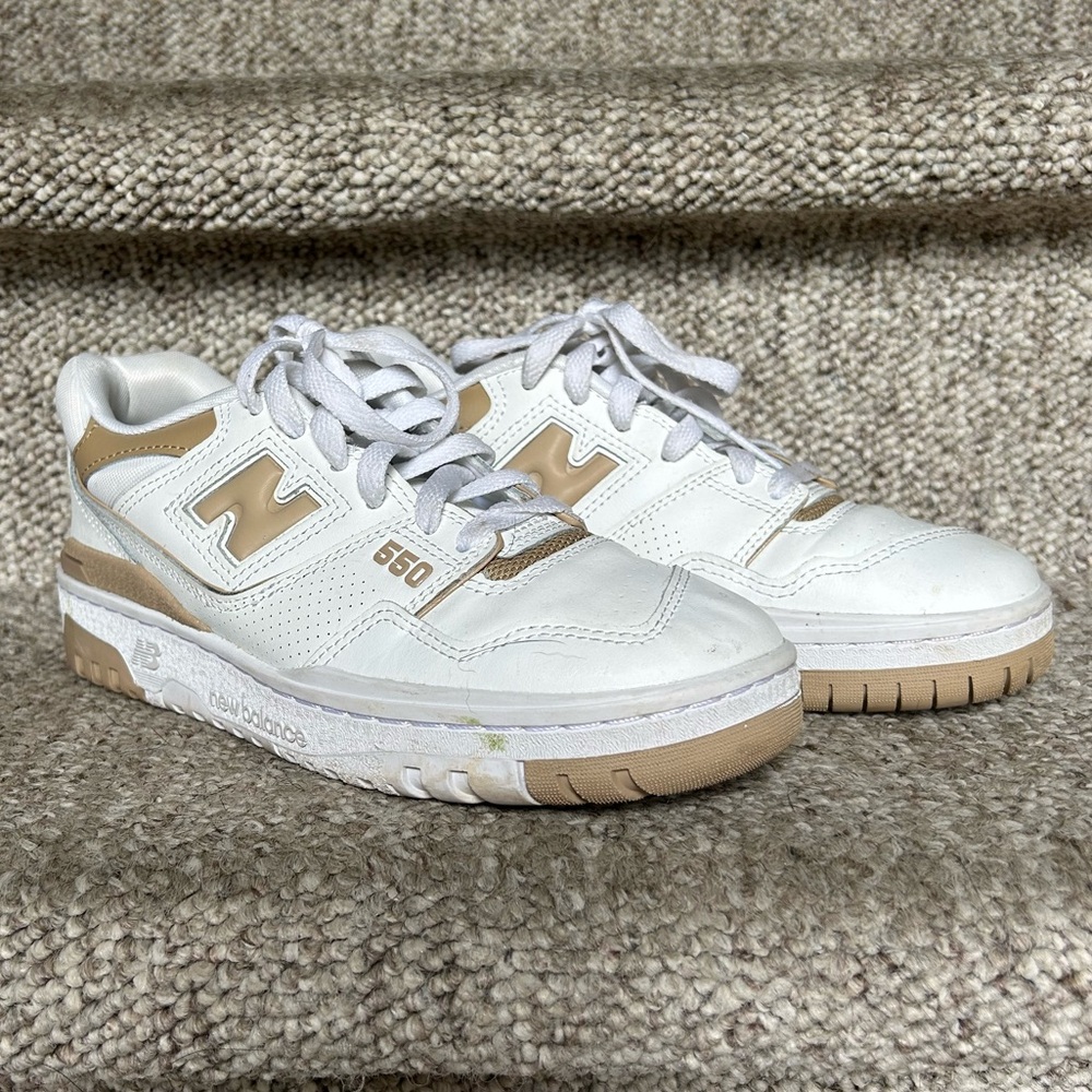 New Balance 550 White and Tan Sneakers